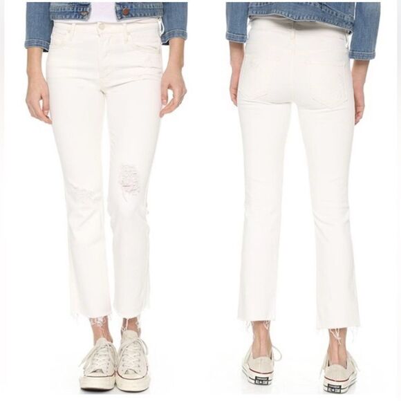 Mother The Stunner Two Step Fray Jeans Glass Slipper White Size 26 - Picture 1 of 11